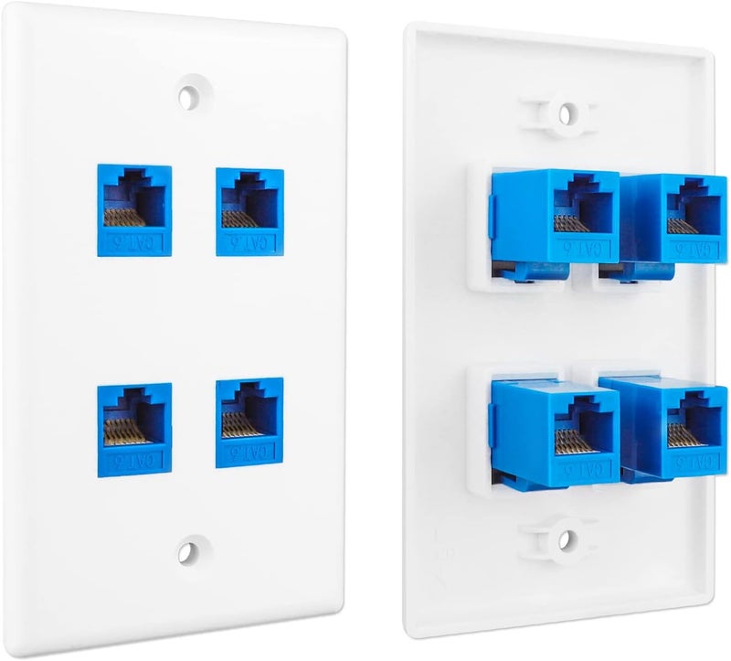 iwillink (1-Pack) 4-Port Ethernet Outlet Wall Plate, Keystone Wall Jack with RJ45 Keystone Inline Coupler insert, Ethernet Wall Outlet Female to Female Cat6 Keystone Wall Plate, Blue - Image 4